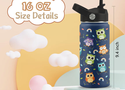 FAIVHSO Owl Gifts, 16 oz Water Bottle with Straw Lid, Owl Water Bottle