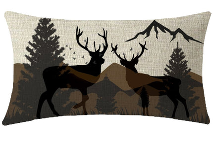 ITFRO Decorative Throw Pillow Covers Linen 12x20 inch Deer Pine Tree