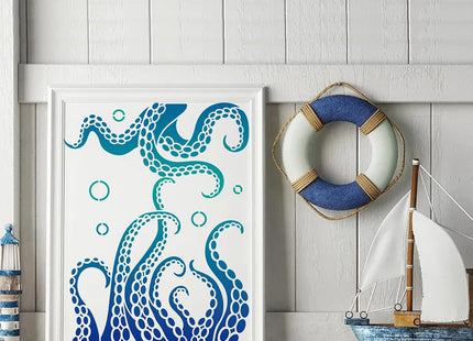 MAYJOYDIY 2pcs Octopus Tentacles Stencil 11.8×11.8inch Summer Sea Life Painting Stencils with Paint Brush Sea Creatures Bubbles Drawing Template for Bathroom Home Decor Walls Furniture