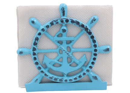 THDC Nautical Napkin Holder, Lunch, Dinner, Nautical Collection Napkin Holder, Made of Metal (Anchor Distressed Blue)