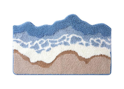 MGULEEYI Blue Ocean Wave Bath Mat, Cute Funky Bathroom Rugs for Coastal Beach Nautical Themed Decor, Trendy Tufted Shower Mats 30"x 20"