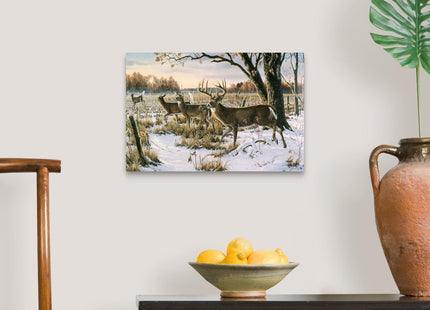 CANVAS ON DEMAND Cautious Crossing - Whitetails Canvas Wall Art Print Contemporary, Home Decor, Deer, Natural Artwork, 18" x12in