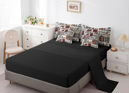 Erosebridal Rustic Cabin King Comforter Set 7 Piece Red Black Farmhouse Buffalo Plaid Bedding Sets Hunting Wolf Bear Deer Bed in A Bag with Sheets Country Wildlife Animal Theme Bed Sets Lodge Decor