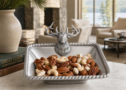Arthur Court Elk Head Nut Bowl - Lodge Style Aluminum Serving Dish for Snacks - 6.5 Inch