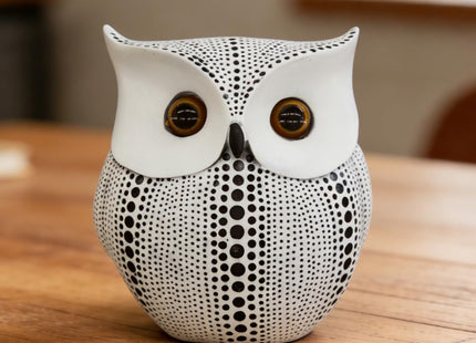 Modern Dots Owl Figurine Small Collectible White Owl Sculpture Decor