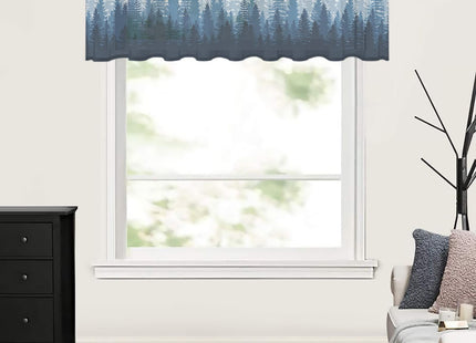 Navy Blue Forest Sheer Valance Curtains for Kitchen Living Room Decor, Nature Woodland Tree Forest Silhouette Landscape Semi Sheer Curtain Voile Valance Rod Pocket Window Short Curtain Panel 54"x18"