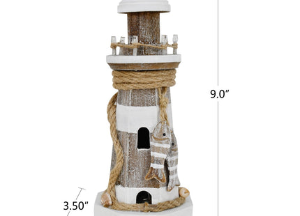 Wooden Lighthouse Decoration with Lights Nautical Tabletop Centerpiece