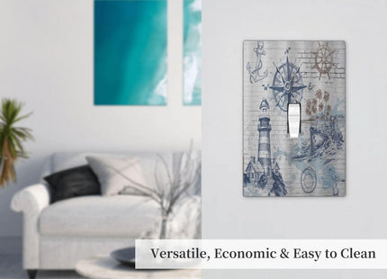 Xuejiaku Nautical Lighthouse Anchor Compass Ocean 1 Gang Light Switch Covers Single Toggle Wall Plate Decorative Switchcover Electrical Switchplate for Bathroom Kitchen Bedroom Decor