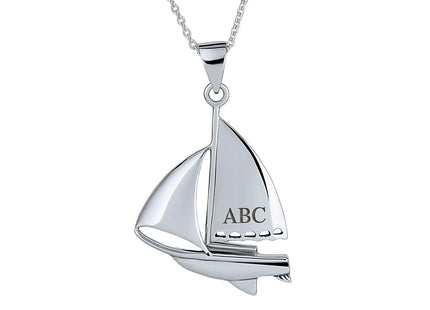 Nautical Theme Ocean Sailboat Ship Pendant Necklace .925 Sterling Silver
