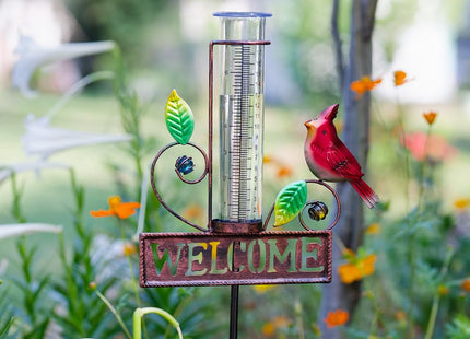 Stargarden Rain Gauge Outdoor, Metal Cardinal Rain Gauge