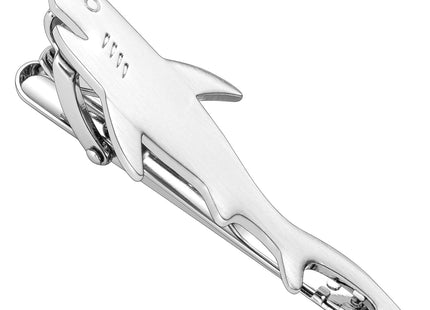 HAWSON Shark Tie Clips for Men Unique, Nautical Silver Fish Tie Bars Pins, Gifts for Fishermen Captains Sailors Nautical Wedding Suit Accessories