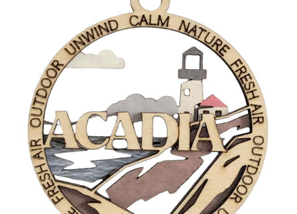 Acadia National Park Lighthouse - 3" Round Wood Christmas Ornament, Handmade in USA, 2-Layer Laser Cut with Color Artwork