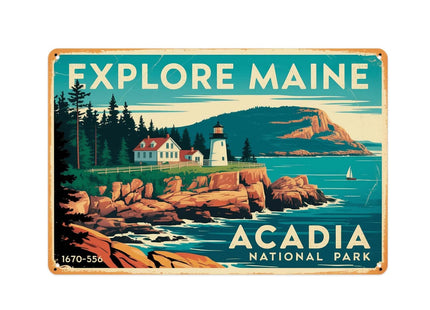 Explore Maine Acadia National Park Tin Sign Lighthouse Wall Decor (8X12 IN)