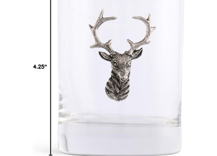 Vagabond House Elk Head Double Old Fashioned Glass - Premium Pewter Accents - 8 oz Whiskey Tumbler - Lodge Style Barware - 4.25 inch Tall