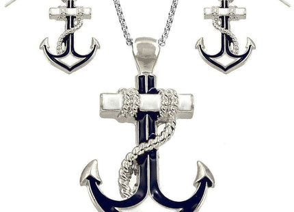 DianaL Boutique Silvertone Nautical Anchor Pendant Necklace and Earring Set 24" Chain