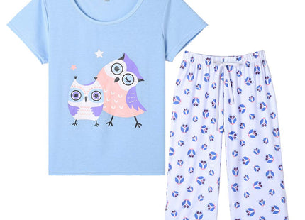 YIJIU Pajamas for Women Cute Owl Print Warm Sleepwear Two Piece Pajama Set, Owl, XX-Large