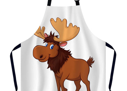 Xuwenz Cartoon Moose Waterproof Apron Kitchen Chef Aprons Bibs for Grooming Cooking Baking Painting Gardening