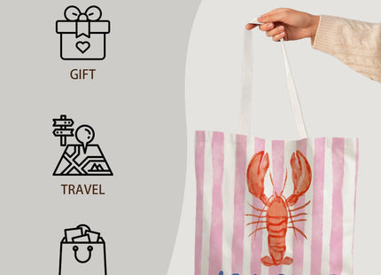 LZYRF Red Lobster Coastal Beach Tote Bag, Lobster Gifts Canvas Tote Bags for Women, Gifts for a Beach Lover, Pink Striped Crawfish Beachy Reusable Grocery Shopping Bag