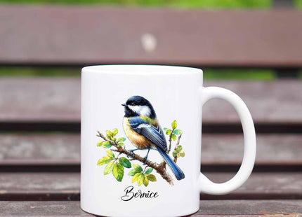 Yossbe Chickadee Coffee Mug, Personalized Chickadee Tea Cup With Name, Chickadee Bird Lover Mugs Gift For Men Women, Chickadee Cups For Birthday, Adorable Chickadee Bird White Ceramic Mug 11oz 15oz