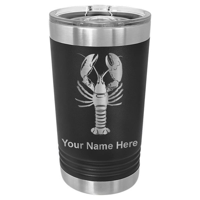LaserGram 16oz Vacuum Insulated Pint Tumbler, Lobster, Personalized Engraving Included (Black)