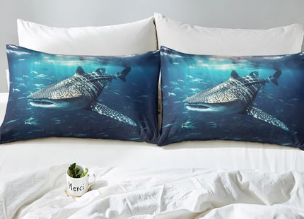 Shark Bed Sheet Set Whale Shark Bedding Set Ocean Marine Theme Fitted Sheet for Boys Girls Kids Room Decor Sea Underwater World Lightweight Bed Cover Twin Size with 1 Pillow Case