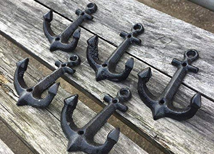 Facaler Nautical Cast Iron Ship Anchor Weathered Nautical Wall Hooks Coat Hook, Screws Included (5 PCS)