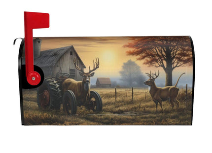 Foruidea Deer Tractors Personalized Mailbox Covers Magnetic Mailbox Wraps Post Letter Box Cover Standard Oversize 25.5x21 MailWrap Garden Home Decor