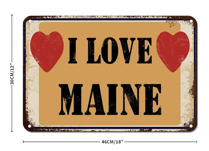 Woguangis Metal Tin Signs Maine State USA States Red Heart Plaque I Love Maine Porch Decor Metal Plaque Retro Aluminum Sign for Kid Room Living Room Kitchen Front Porch 18x12in
