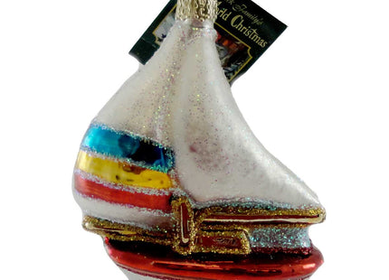 Old World Christmas Blue Sailboat Glass Blown Ornament for Christmas Tree, Handcrafted Holiday Decoration, Boating Collection