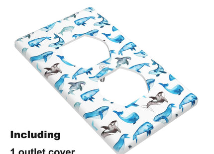 Pznen Ocean Whale 1-Gang Duplex Wall Plate, Blue Sea Whale Marine Outlet Cover Plate 4.5"x 2.76" for Living Room Kitchen Ocean Decor
