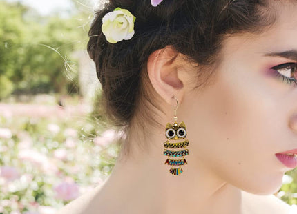 Boho Vintage Owl Drop Earrings, Cute Animal Dangle Earrings With Enamel Owl Hooks - Women's Jewelry