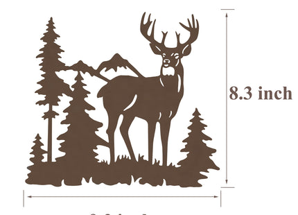 WAIU Set of 3 Brown Metal Deer Bear Moose Pine Tree Wall Decor 9.3 Inch, Rustic Cabin Indoor Outdoor Hanging Ornament