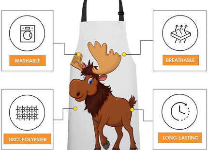 Xuwenz Cartoon Moose Waterproof Apron Kitchen Chef Aprons Bibs for Grooming Cooking Baking Painting Gardening