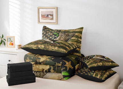 Feelyou Duck Camo 7 Piece Bedding Set Full Size for Boys Teens Kids Hunting Duck Comforter Set with Sheets Hunter Rustic Farmhouse Cabin Bed in a Bag Wild Home Decor