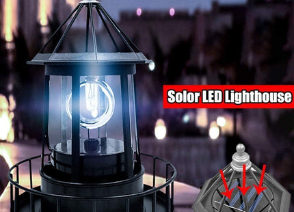 Marsrut LED Solar Light Powered Rotating Lighthouse Beacon Lamp, Outdoor Courtyard Waterproof Solar Hanging Lamp, Lawn Lantern, for Patio Fence Garden Decoration Outdoor Lighting Home Decor (Black)