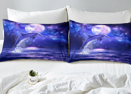 Ocean Dolphin Fitted Sheet Deep Pocket Twin Galaxy Coastal Bedding Set for Kids Teen Girls Boys Star and Moon Bed Sheets Sea Animal Starry Sky Fitted Bed Sheet Marine Bedroom Decor 1 Pillow Case