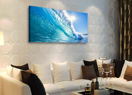 Haichuang Decor Art Framed Ocean Wave Wall Art, 48x24 Inch Large Horizontal Turquoise Sea Canvas Prints, Coastal Beach Nautical Wall Decor for Living Room Bedroom Bathroom Ready to Hang