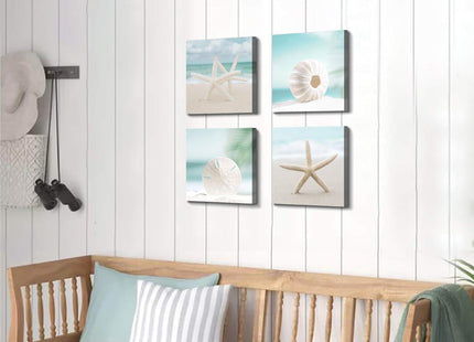 ARTISTIC PATH Beach Seashell Picture Canvas Wall Art, 12"x12"x4 PCS