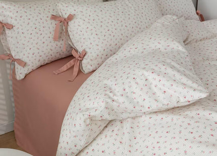 MKXI White Pink Floral Duvet Cover Twin Size Forest Animals Duvet Cover Set Girls Aesthetic Bedding Cute Print Duvet Covers Comfy Cotton Bed Cover