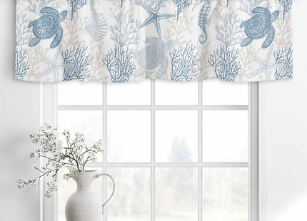 Rullikatlyi Light Blue Coastal Curtain Valances for Windows, Sea Turtle Beach Kitchen Valance Window Treatments 2 Pack, Nautical Coral Starfish Rod Pocket Short Curtains for Bathroom Bedroom 54x18Inch