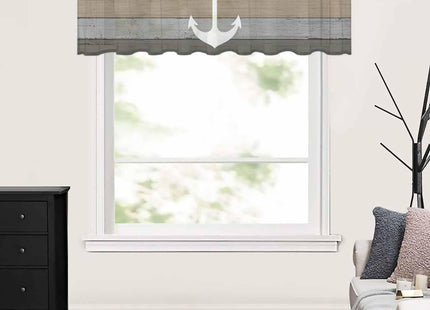 Pinroote Beige Gray Ombre Wood Sheer Valance, 54"x18" Light Filtering Kitchen Curtain Valances, Beach Nautical Anchor Ocean Coastal Chiffon Rod Pocket Living Room/Bedroom/Cafe Curtains