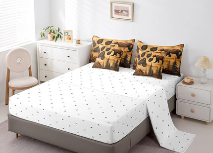 Erosebridal 7 Pcs Brown Bear Bedding Set Full Bear Paw Print Comforter Set 7 Piece Country Woodland Cabin Lodge Bed in a Bag Farmhouse Hunter Quilt with Flat Fitted Sheet Rustic Forest Animal Decor