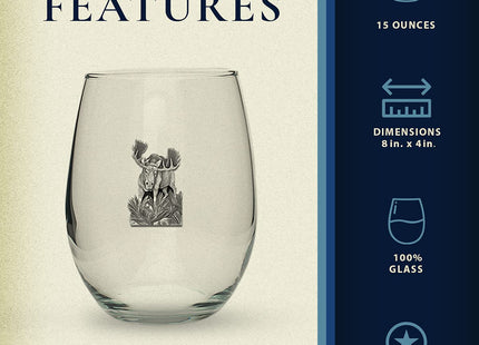 Heritage Pewter Moose Stemless Glass Goblets – Set of 2 | 15 OZ Goblet Wine Glasses | Expertly Crafted Pewter Glass