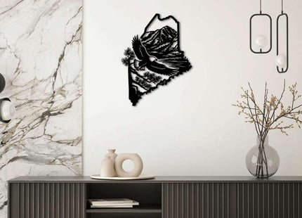 Maine State Eagle Mountain Landscape Metal Wall Art Decor Outdoor Decor Metal Signs Rustic Style Stunning Elegant Wall Decor for Living Room and Office Home Decoration (Black,20inch)