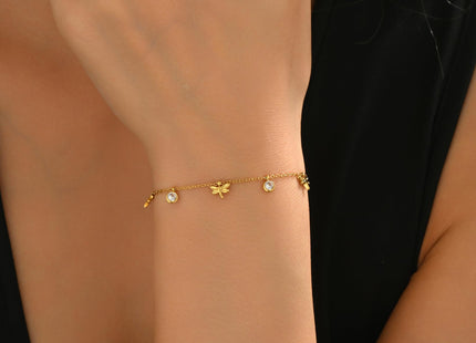 Dabovos Dragonfly Bracelet for Women 18K Gold Plated Dragonfly CZ Bracelets