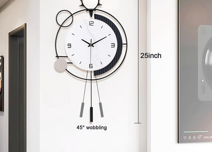 Large Wall Clocks for Living Room Decor, Modern Pendulum Wall Clock Silent Quartz Battery Operated Non-Ticking, Black Metal Deer Clock for Living Room Kitchen Bedroom Home Wall Decor,13x25inch