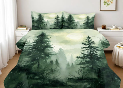 CCoutueChen Olive Green Botanical Comforter Set Queen Size Green Woodland Forest Tree Comforters Ombre Nature Landscape Bedding Set Army Green Pine Trees Bedding Ultra Soft Microfiber
