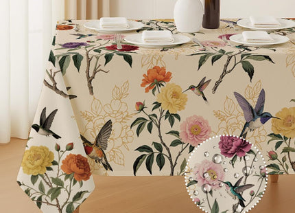 ANATTASOUL Hummingbird & Peony Rectangle Tablecloth for Dining Table