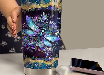 SANDJEST Dragonfly Tumbler 20oz Stainless Steel Insulated Coffee Travel Mug Cup Dragonfly Gifts for Women Girls on Birthday Christmas Mothers Day