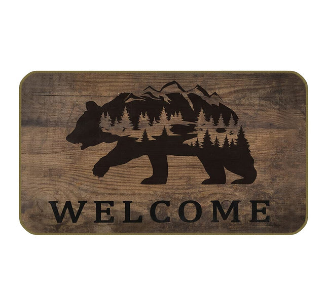 UINHMOP 17''×30'' Vintage Wood Forest Bear Welcome Decorative Doormat,Wildlife Animal Bear Floor Mats,Farmhouse Decor for Home Bedroom RV Camper Campsite Trailer Cabin,Camper Adventure Lover Gift